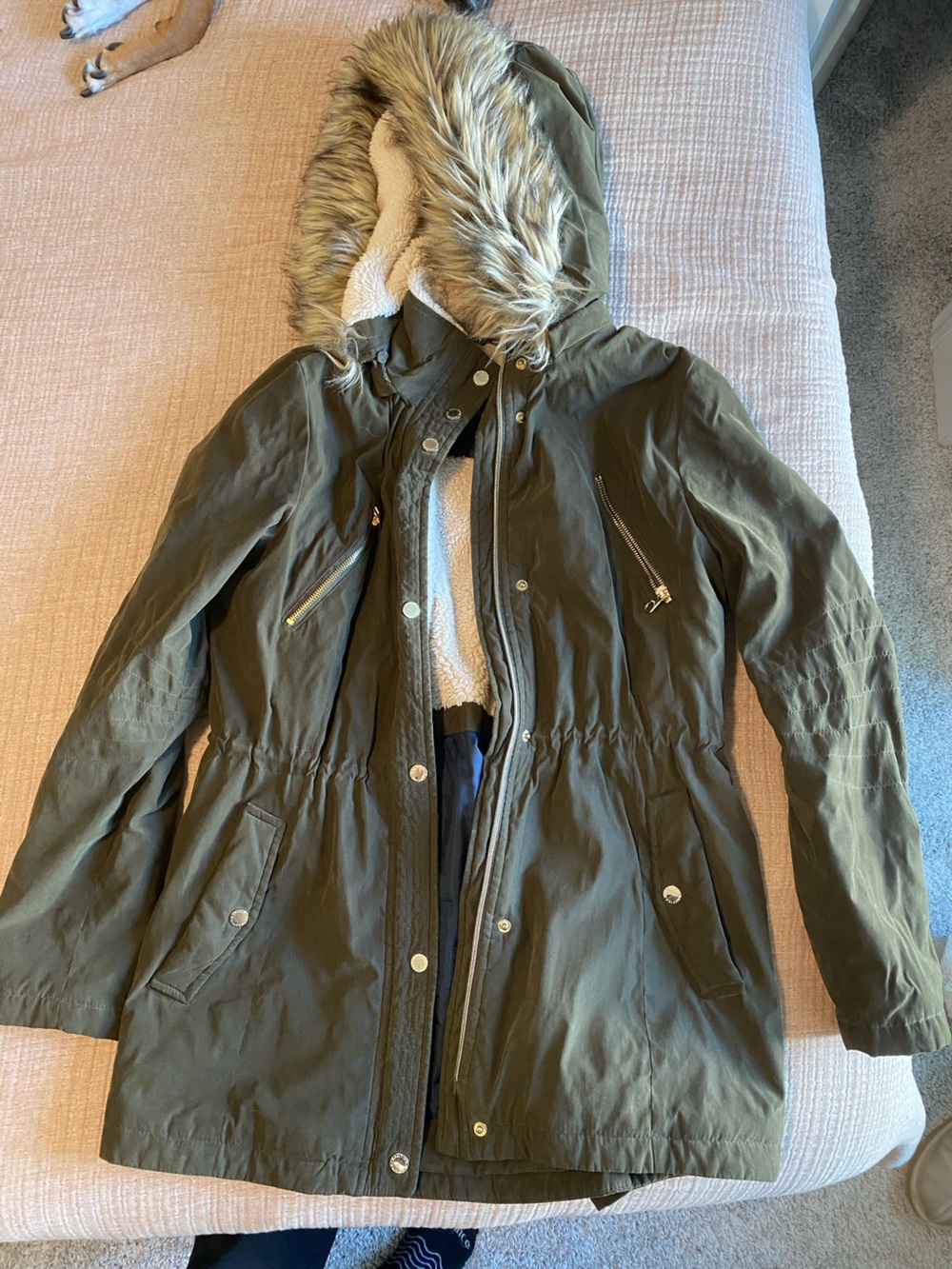 Green Jacket with removable fur hood